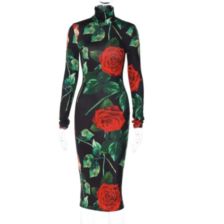 Floral Printed Bodycon Dress - Verostyle