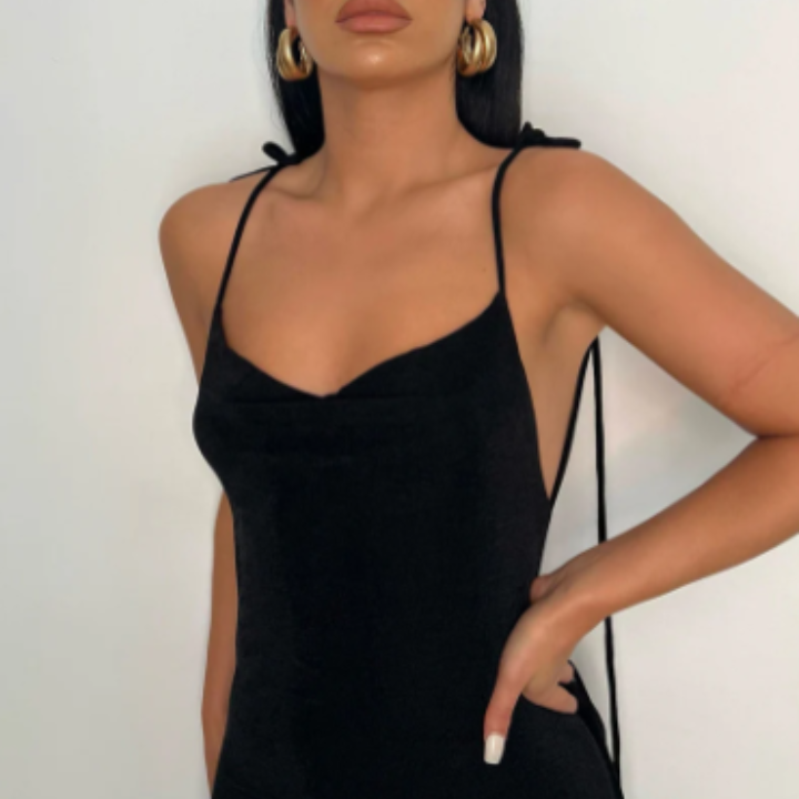 A-line Black Halter Neck Dress - Verostyle