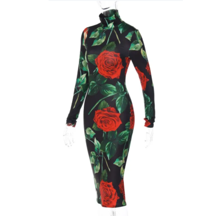 Floral Printed Bodycon Dress - Verostyle