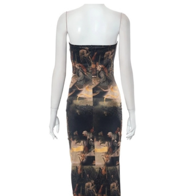 Black Printed Bodycon Dress - Verostyle