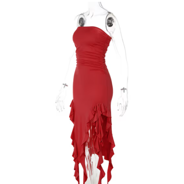 Amazing Red Tube Ruffle Dress- Verostyle