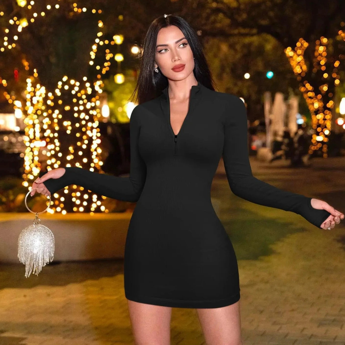 Half Zip Tight Bodycon Dress - Verostyle