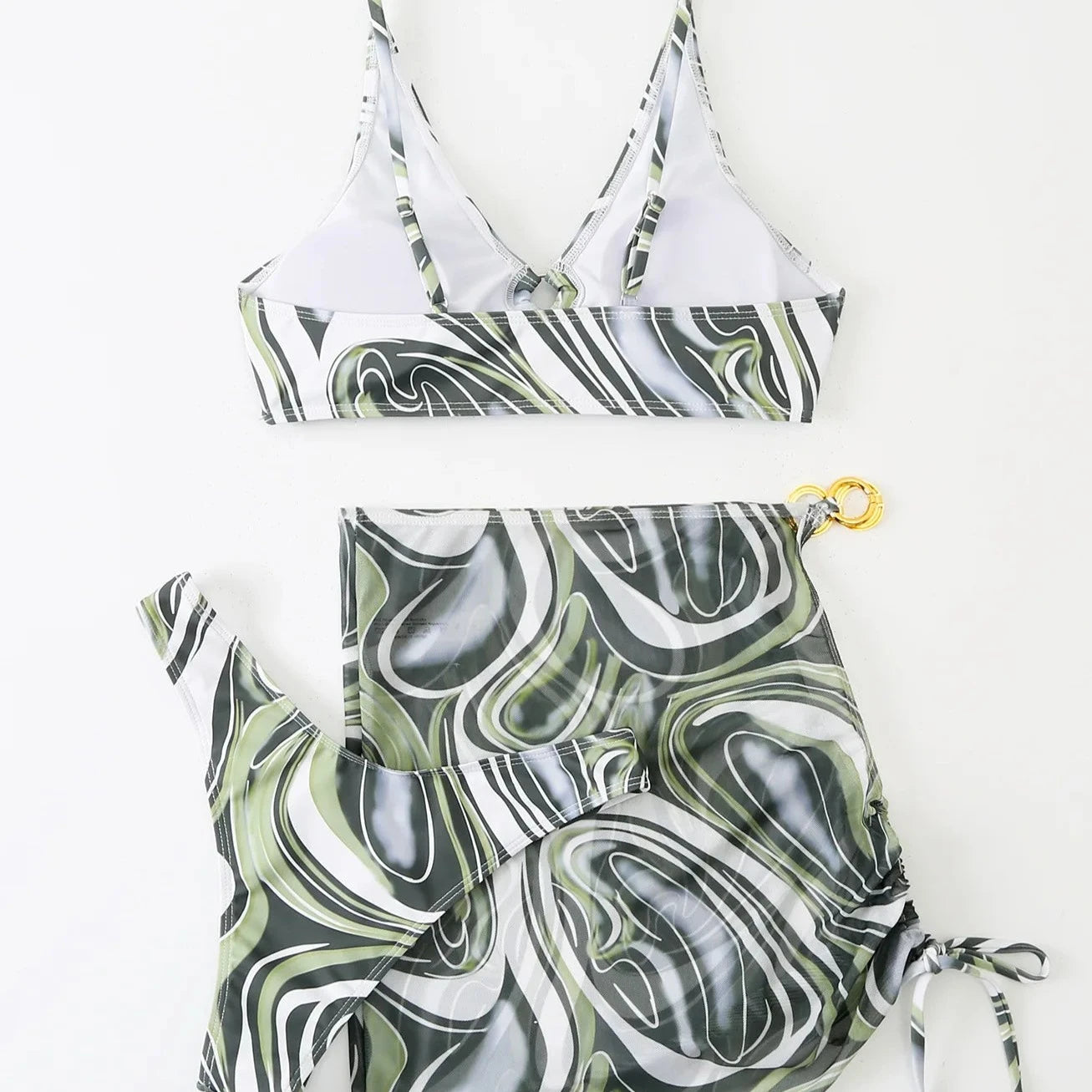 3 Piece Green Printed Beachwear - Verostyle