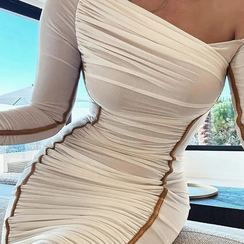 Long Sleeve One Shoulder Off Bodycon Dress - Verostyle