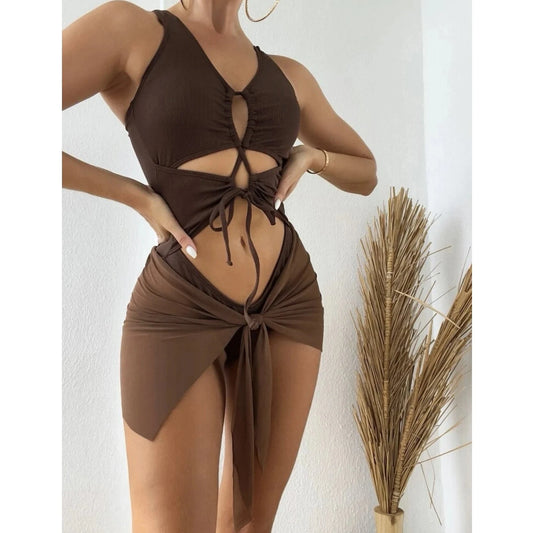 3 Piece Ripped High Waist Beachwear - Verostyle