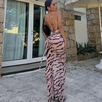 Zebra Print Backless Bodycon Dresses