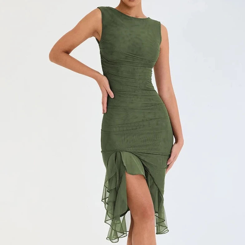 Casual Sleeveless Ruffle Midi dress - Verostyle