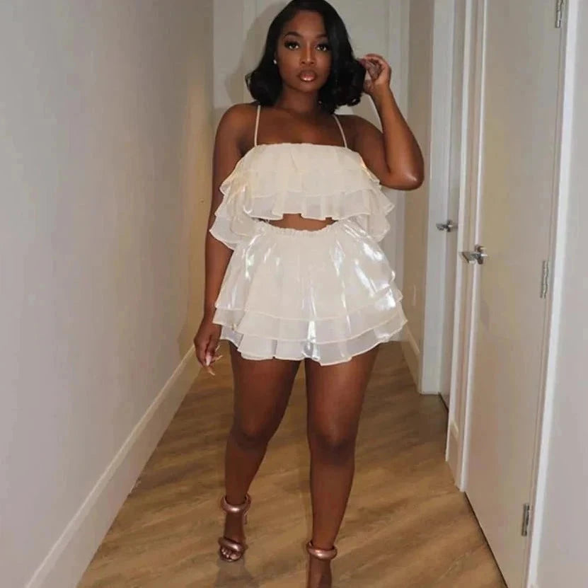 Ruffle Crop Top And Mini Skirt - Verostyle