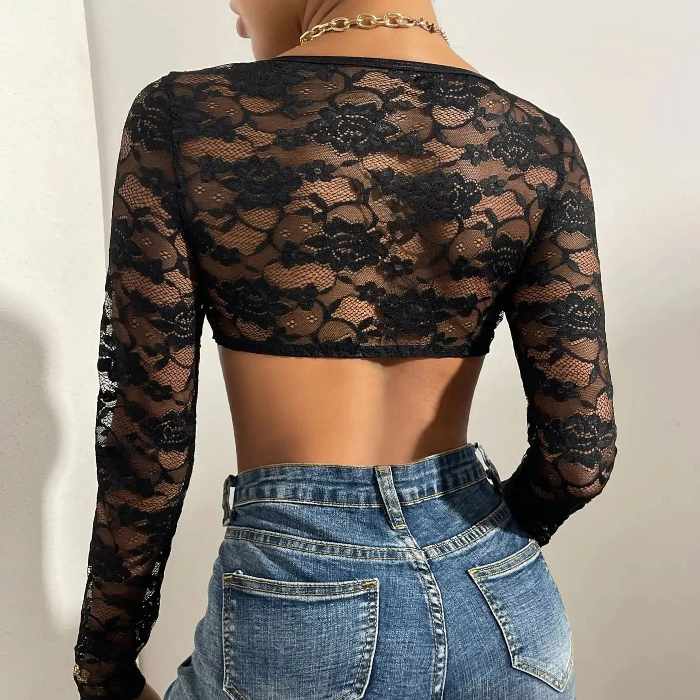 Lace See- Through Embroidery Blouse - Verostyle