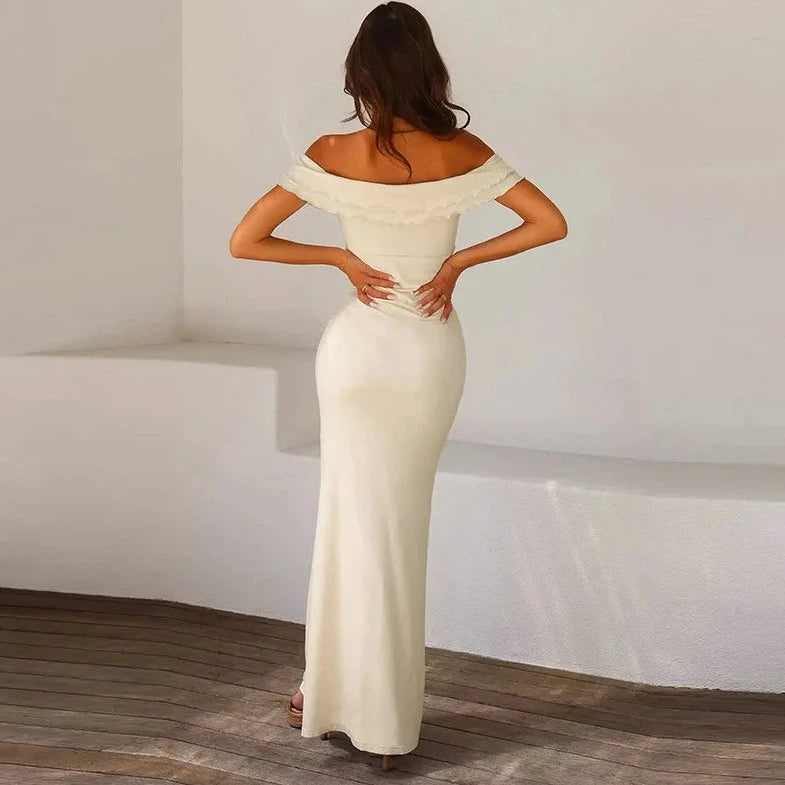 White Off Shoulder Maxi Dress - Verostyle