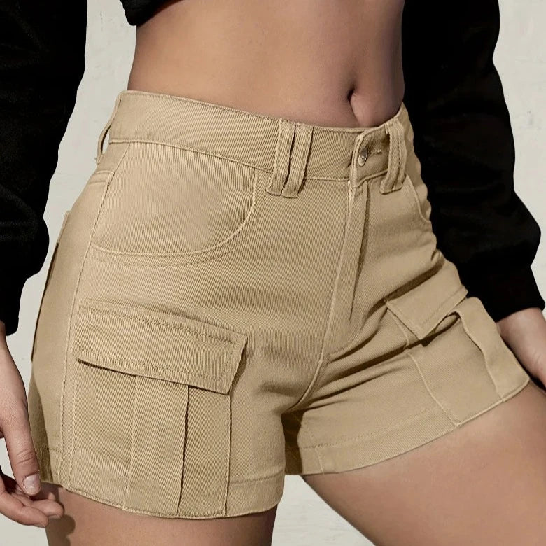 Solid Flap Pocket Casual Shorts - Verostyle