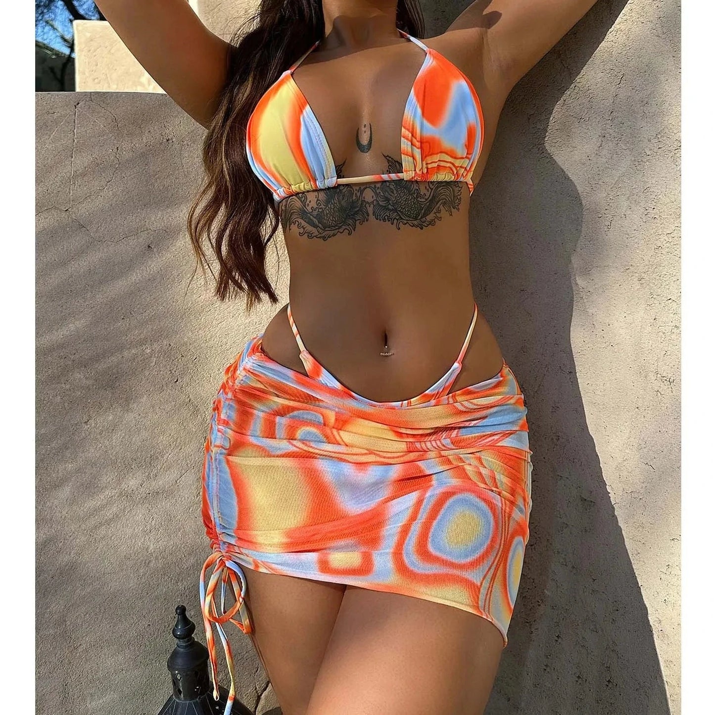 3 Piece Printed Tie up Swimwear - Verostyle