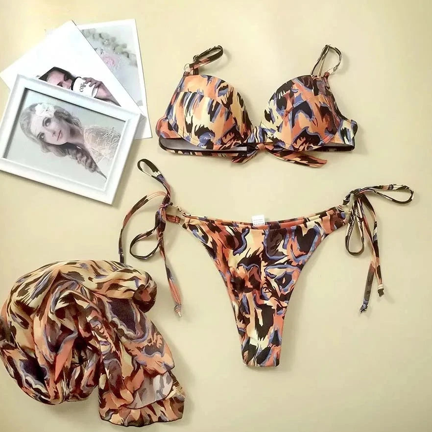 3 Piece Leopard Print Beachwear - Verostyle