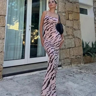 Zebra Print Backless Bodycon Dresses