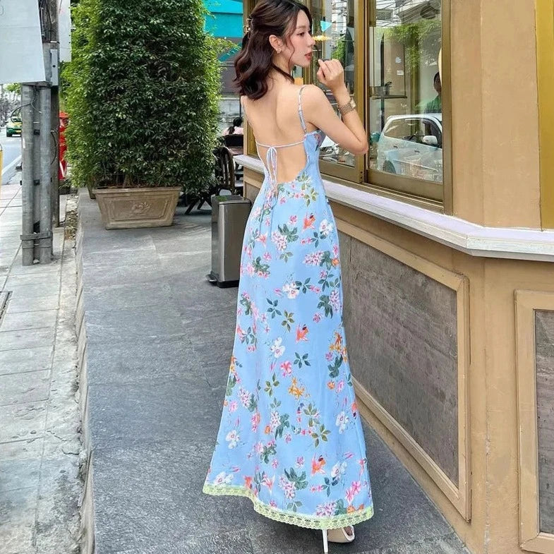 Floral Printed Lace Patchwork Sleeveless Maxi Dress - Verostyle