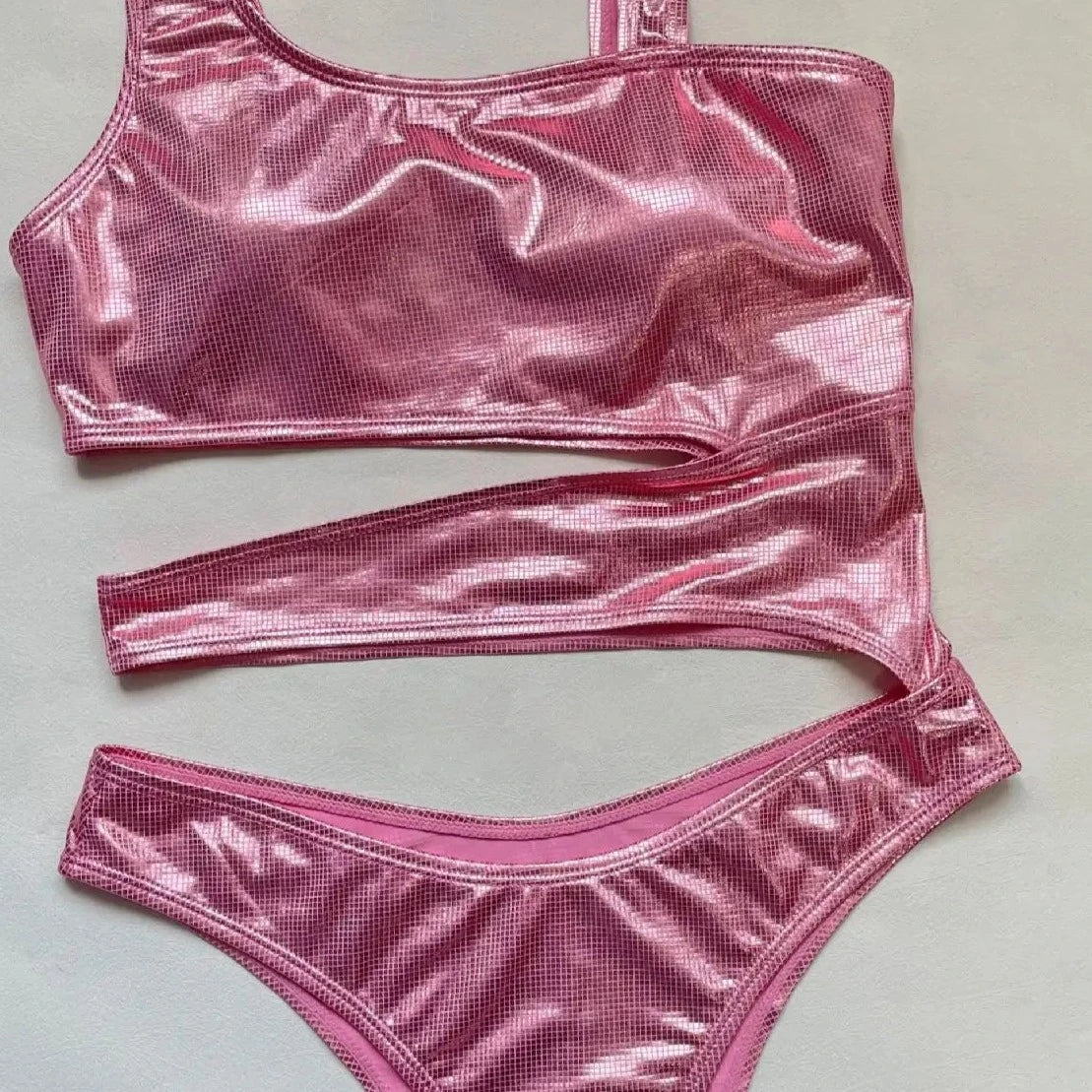 Pink Hollow Out Swim Bodysuit - Verostyle