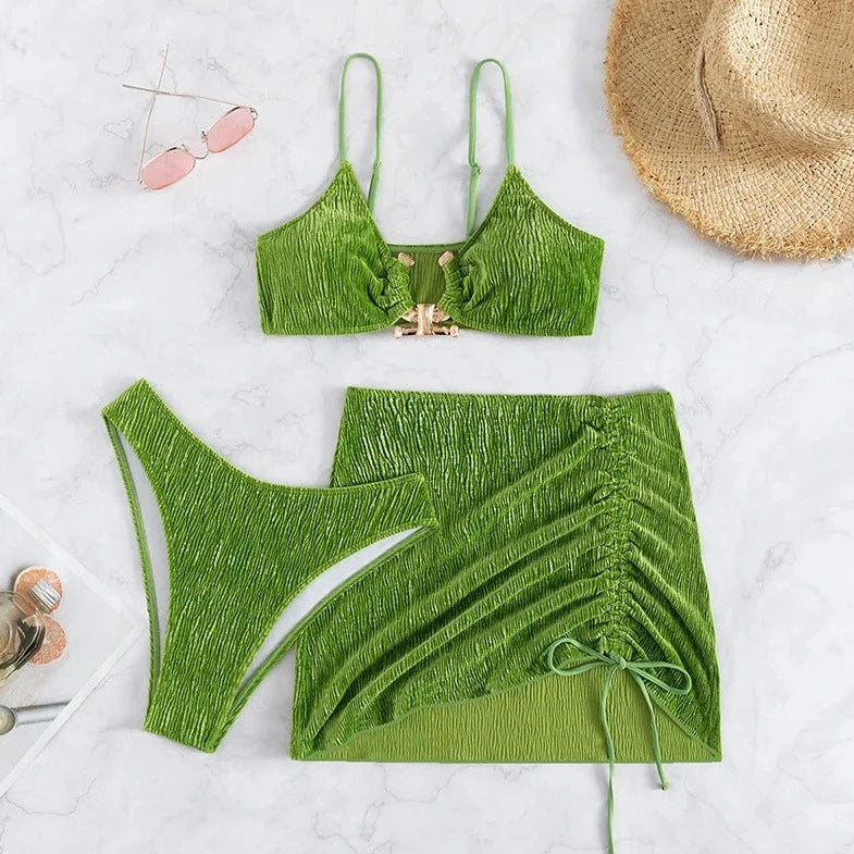 3 Piece Hollow Out Bikini Bodysuit - Verostyle