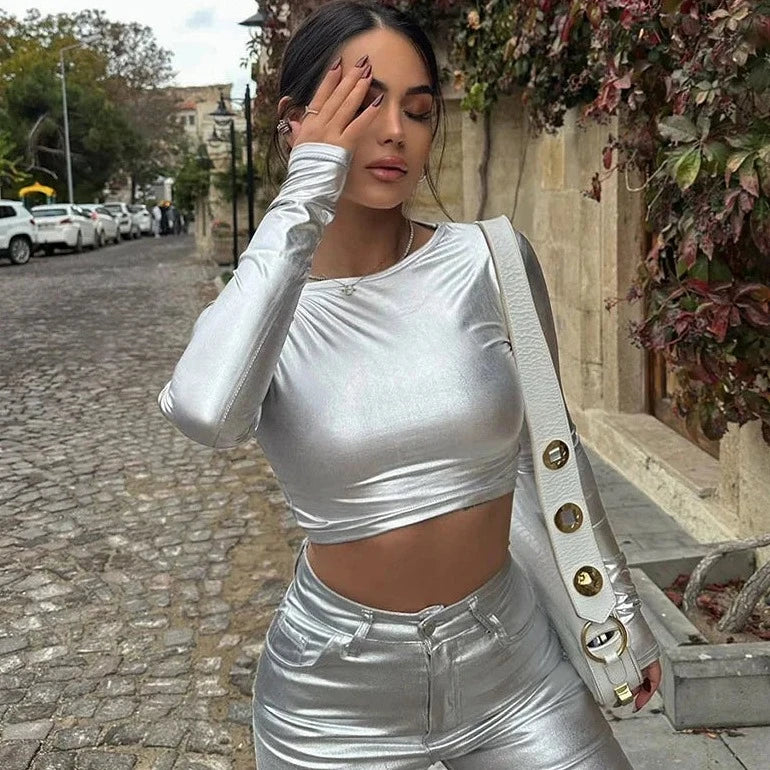 Skinny Long Sleeve Crop Top - Verostyle