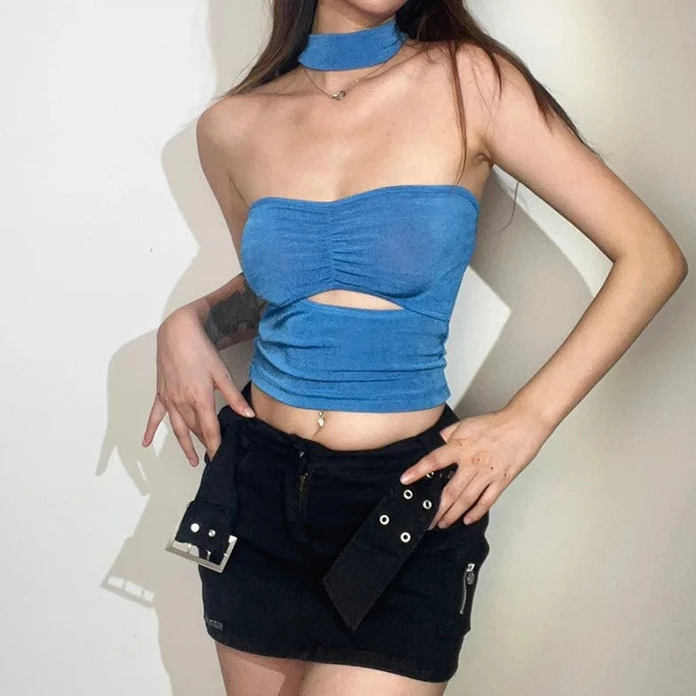 Tube Halter Neck Crop Top - Verostyle