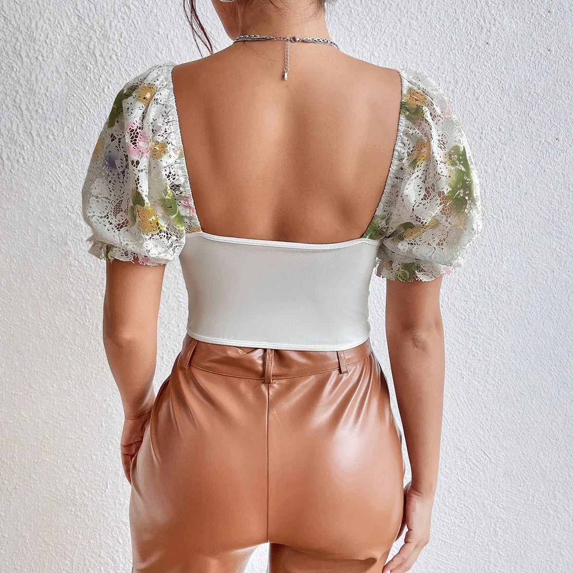 Lace Floral Embroidery Crop Top - Verostyle