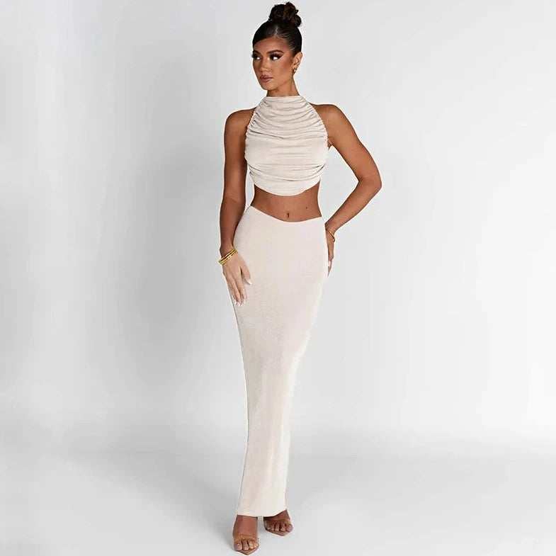 Backless Crop Top And Long Skirt - Verostyle