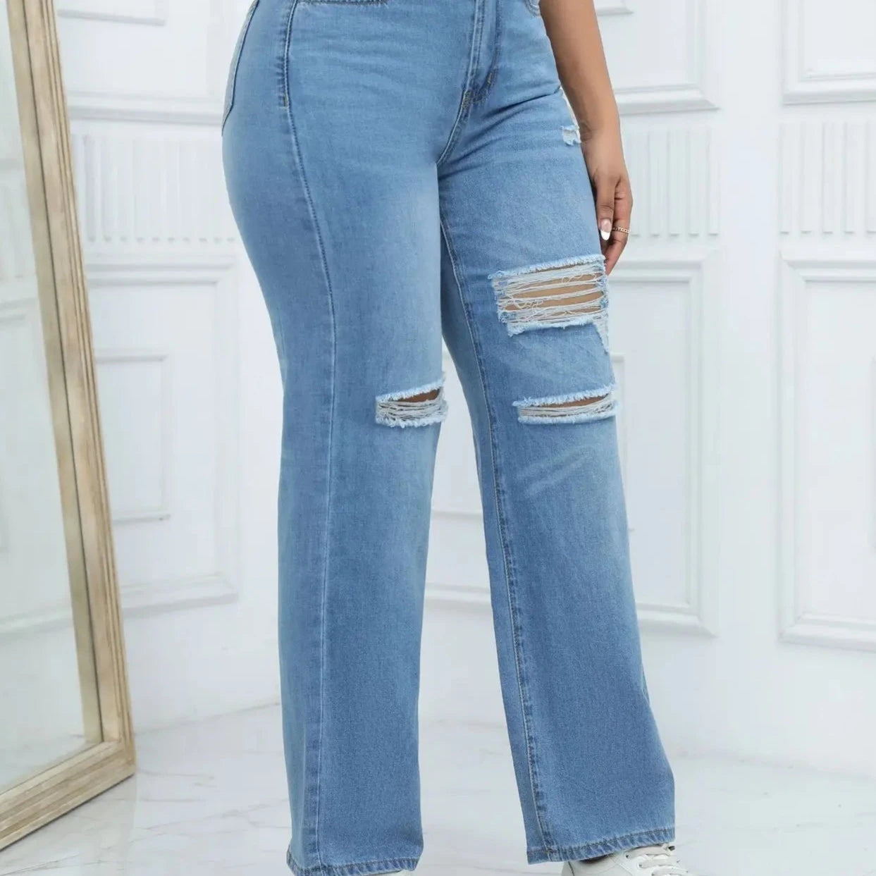 Casual Cut Out Wide Legged Jeans - Verostyle