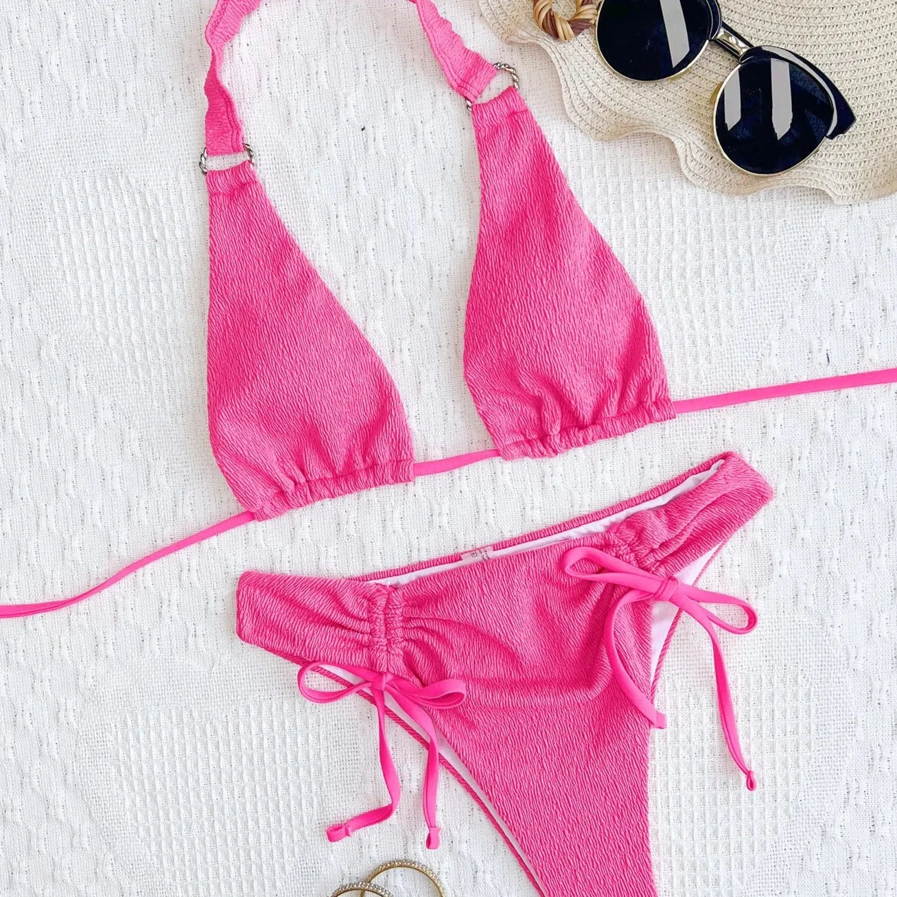 Pink Halter Neck Bathing Suit - Verostyle