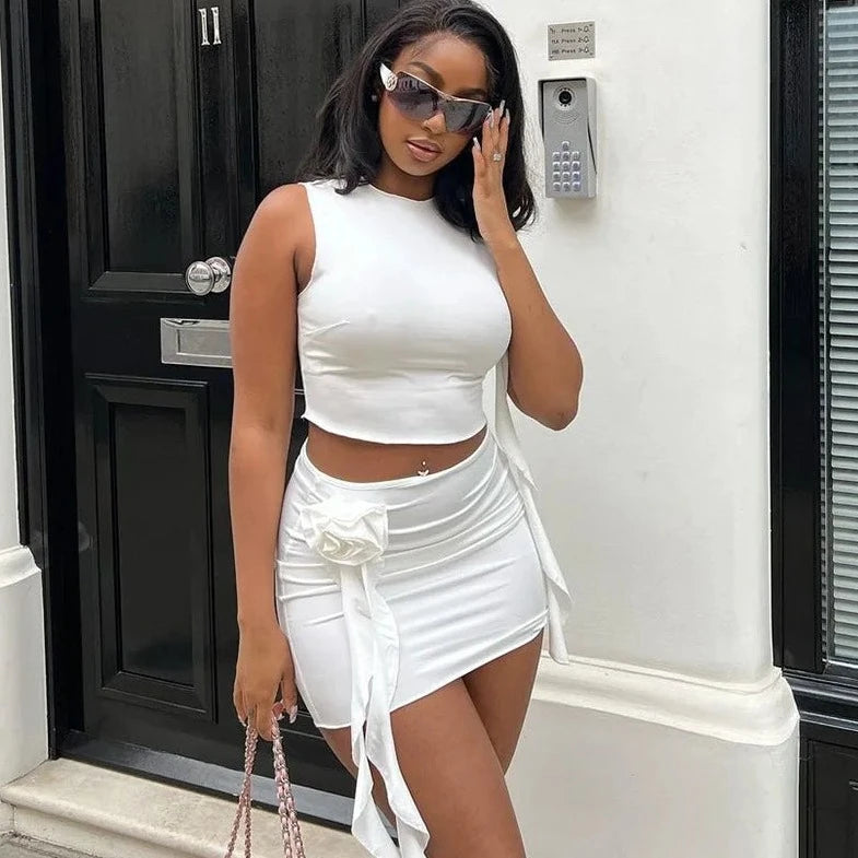 Sleeveless Ruffle Crop Top And Mini Skirt - Verostyle