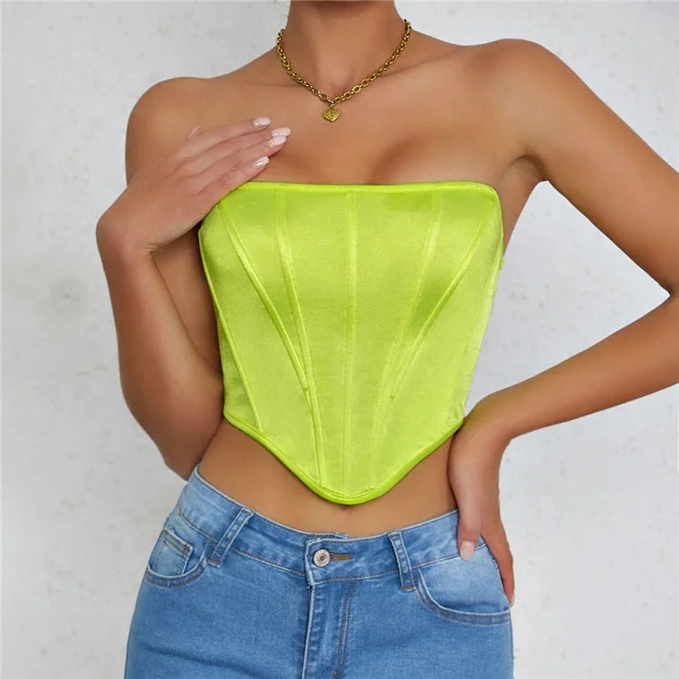 Satin Slim Corset Tube Top - Verostyle