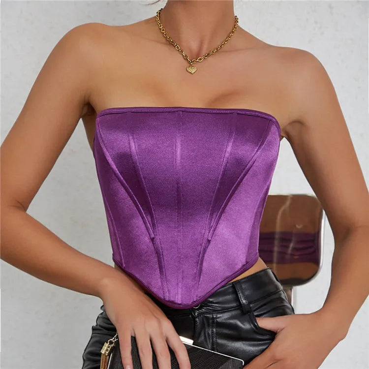 Satin Slim Corset Tube Top - Verostyle