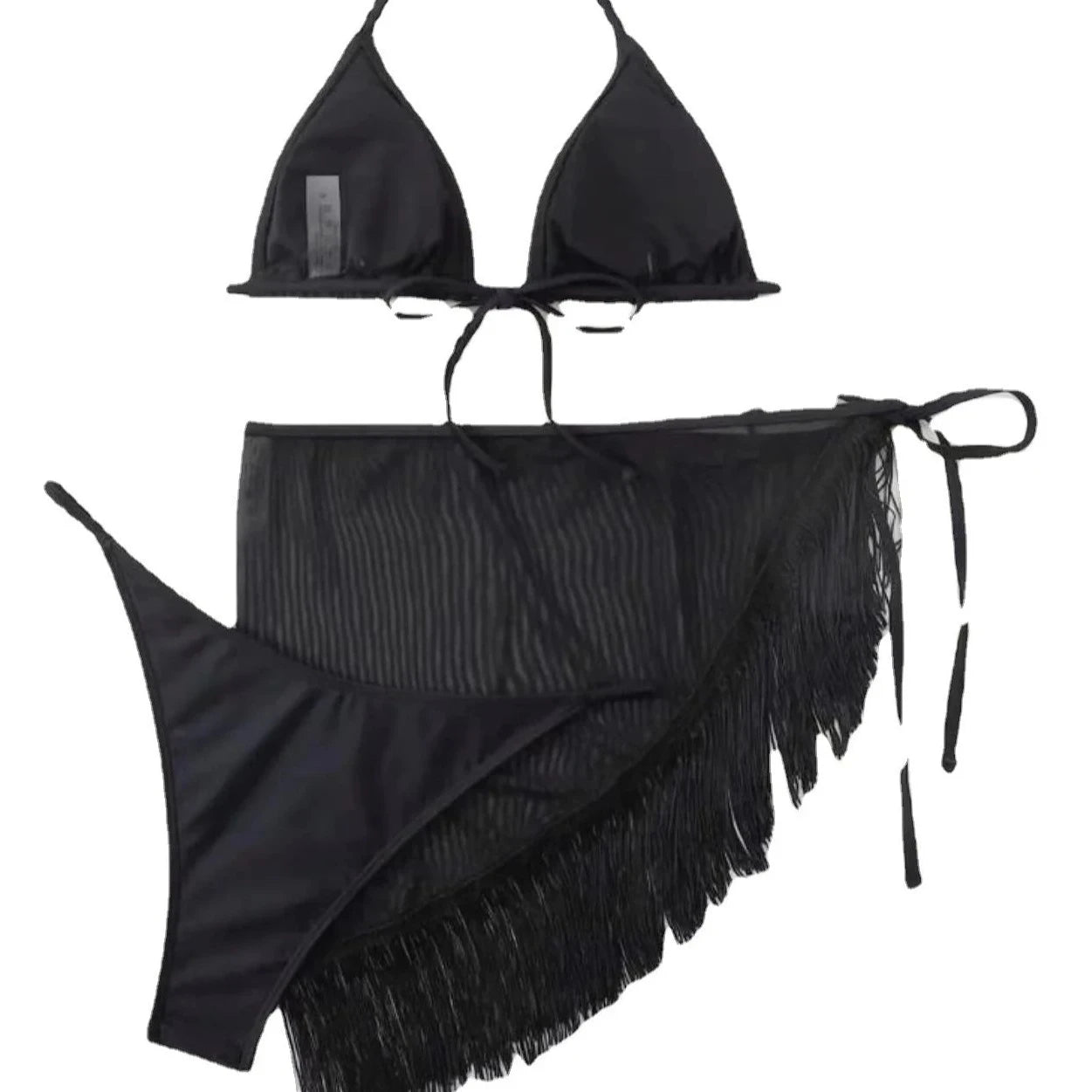 3 Piece Tassel Mesh Cover Up Beachwear - Verostyle