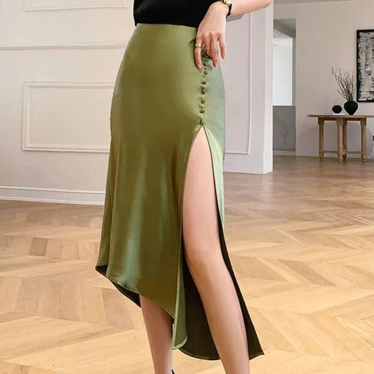 Elegant Side Split Satin Skirt - Verostyle