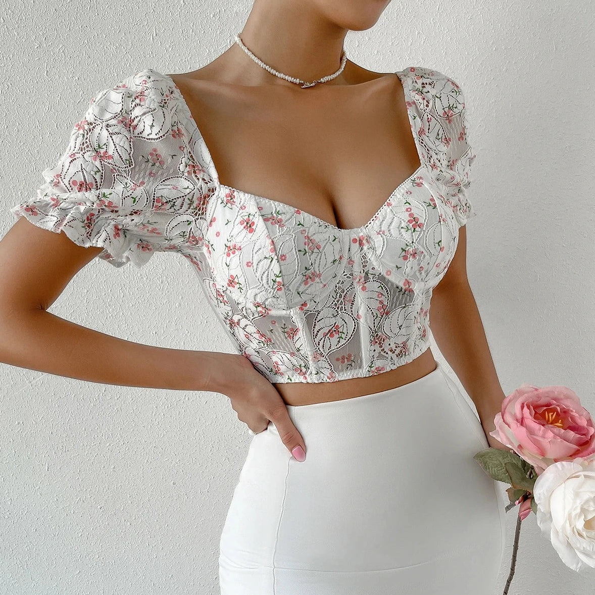 See-through printed Corset top - Verostyle