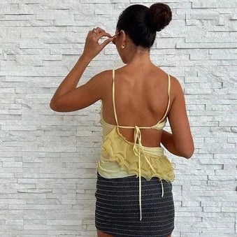 Abstract Backless Ruffle Tank Top - Verostyle