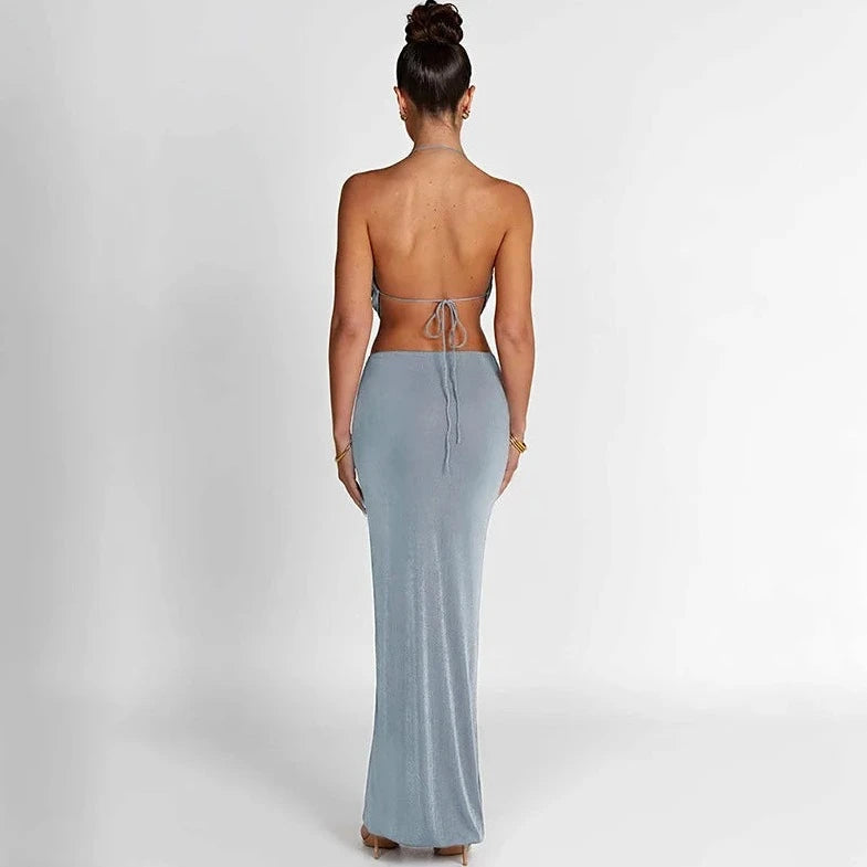 Backless Crop Top And Long Skirt - Verostyle