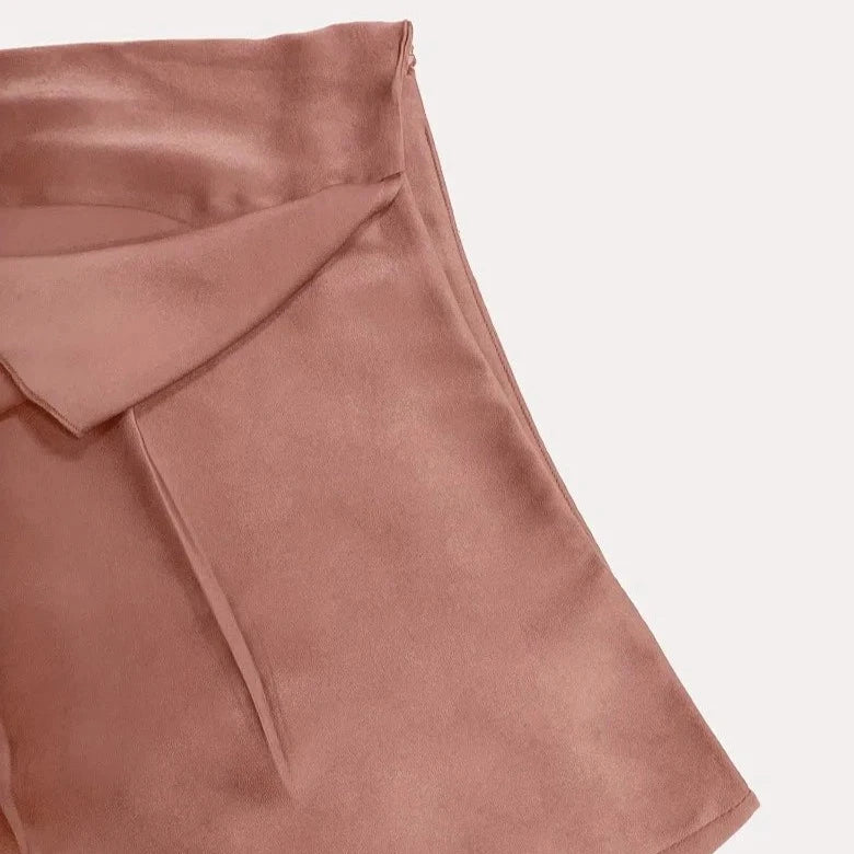 Solid Pink Slit Ruffle Slit Skirt - Verostyle
