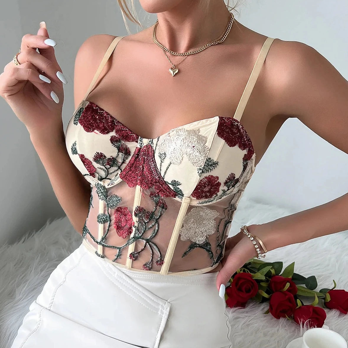 Floral Corset See-Through Corset - Verostyle