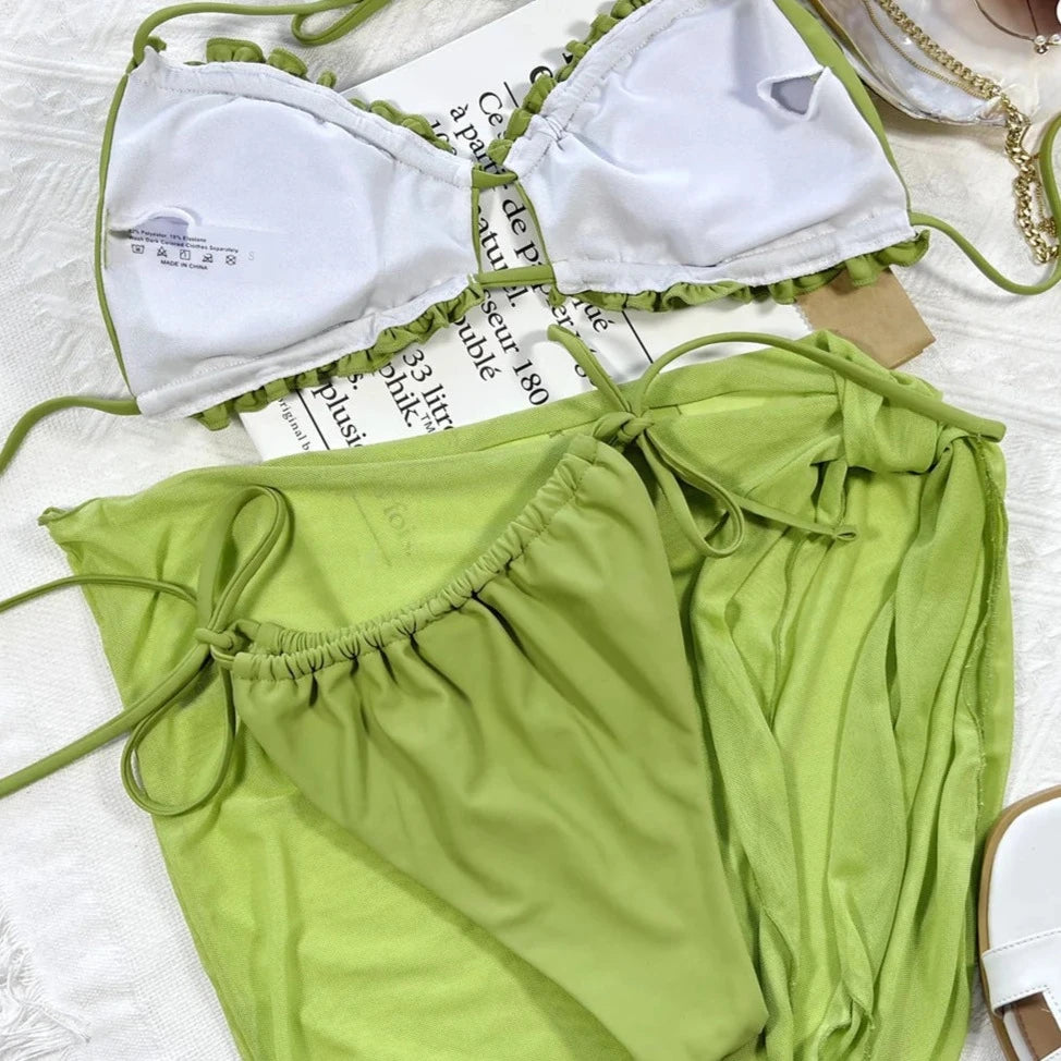 Solid Green Cover Up Beachwear - Verostyle