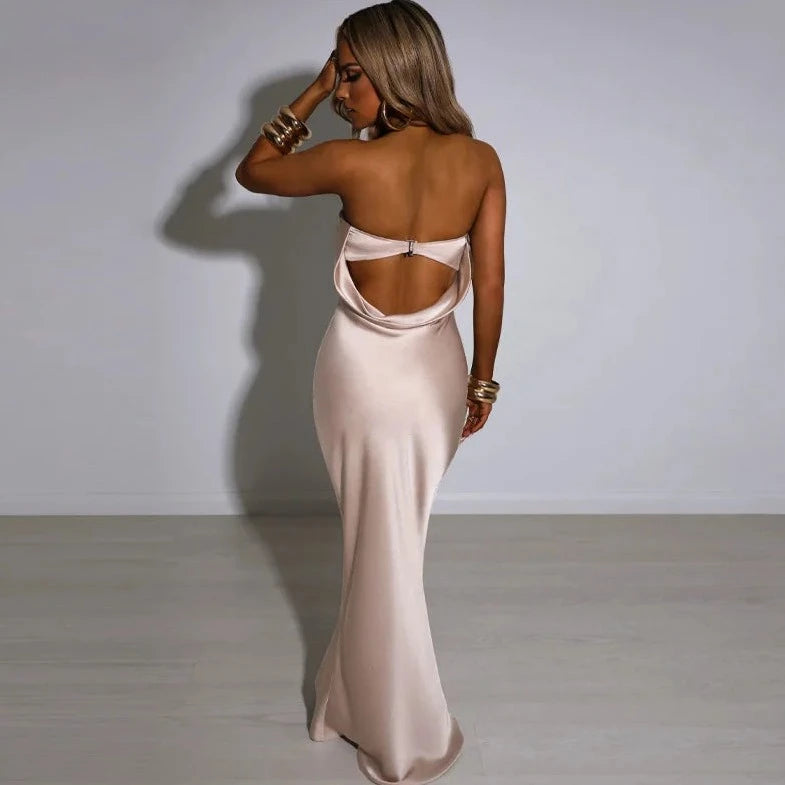 Elegant Satin Tube Maxi Dress - Verostyle