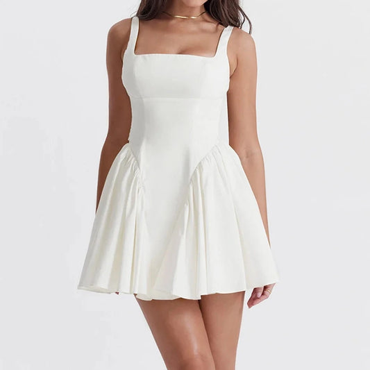 Solid Bow With Backless Mini Dress - Verostyle