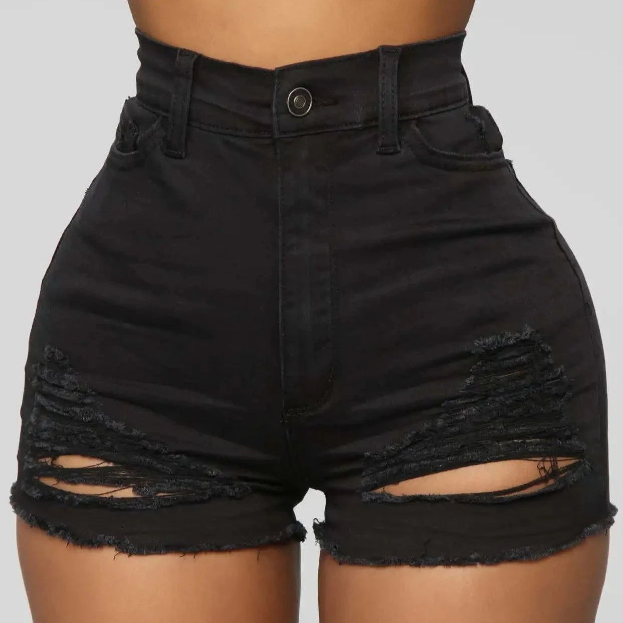 Torn Hight Waist Denim Shorts - Verostyle