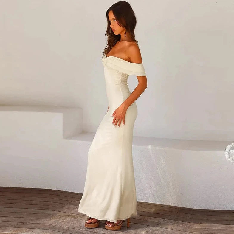 White Off Shoulder Maxi Dress - Verostyle