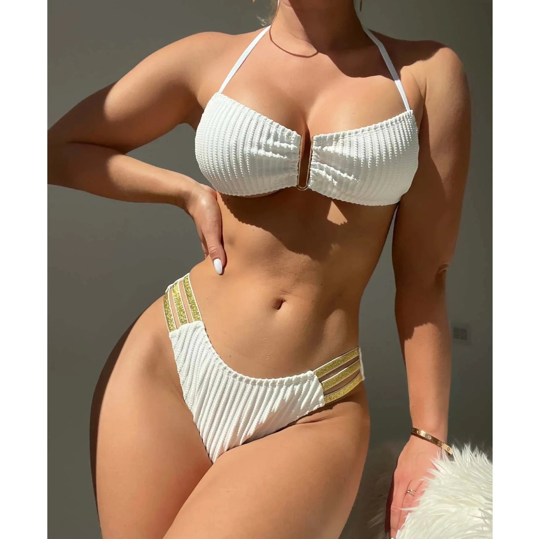 2 Piece Tie Up Bikini Beachwear - Verostyle