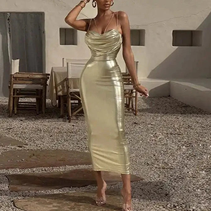 Golden Evening Maxi Dress - Verostyle