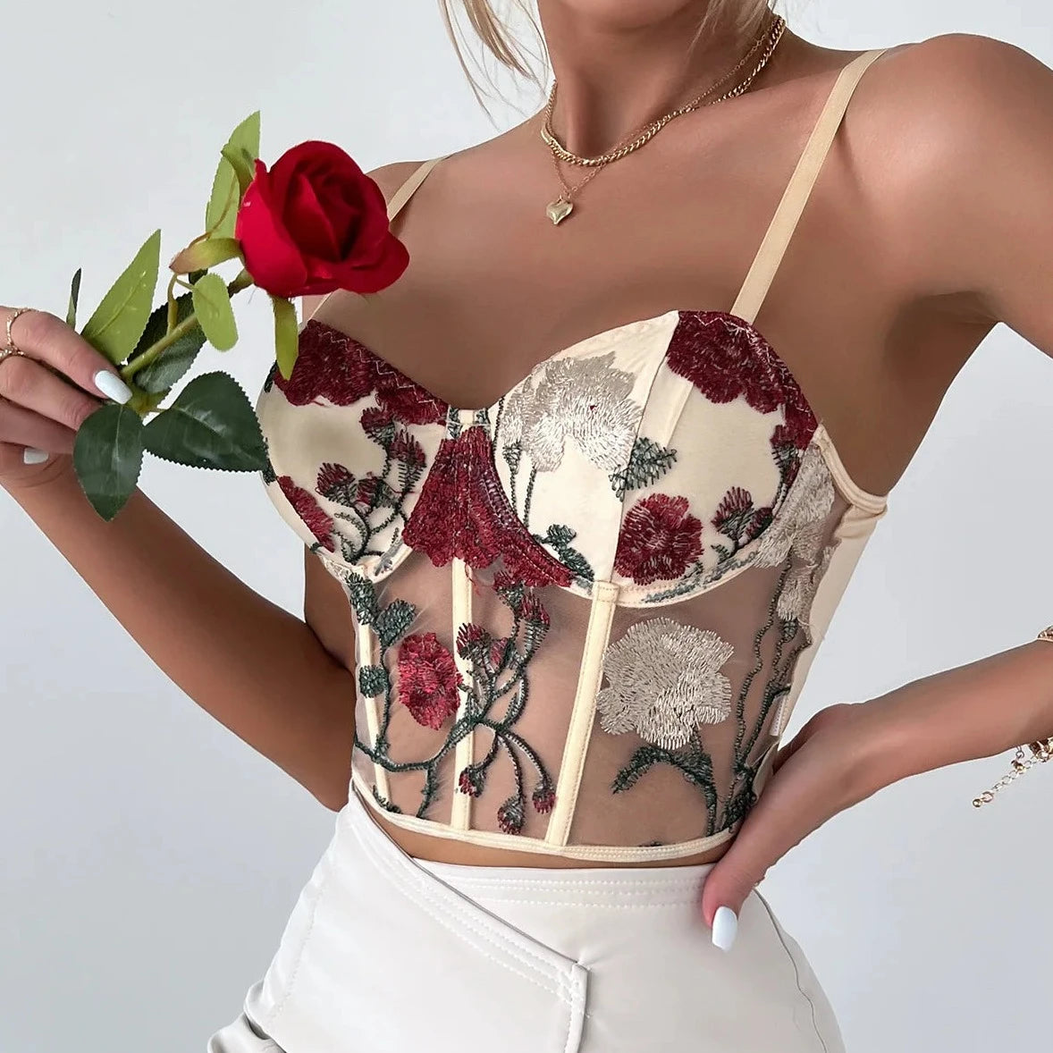 Floral Corset See-Through Corset - Verostyle