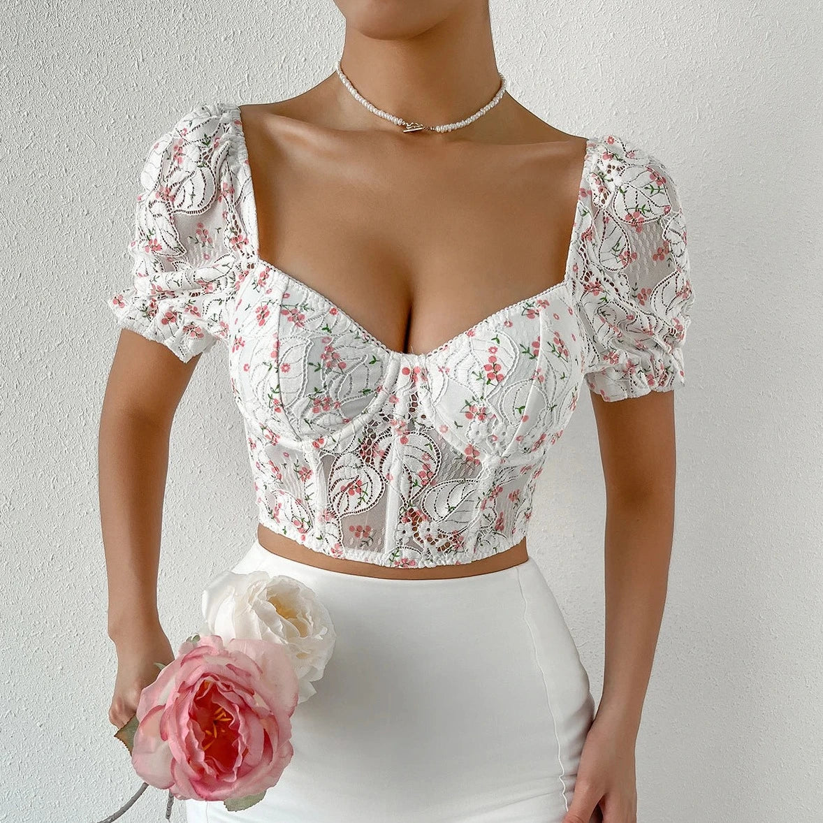 See-through printed Corset top - Verostyle