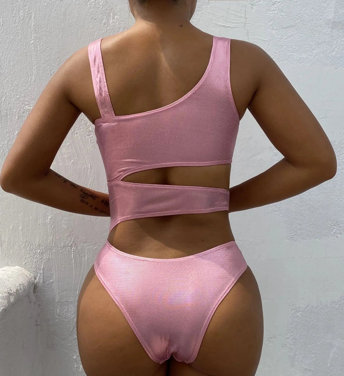 Pink Hollow Out Swim Bodysuit - Verostyle