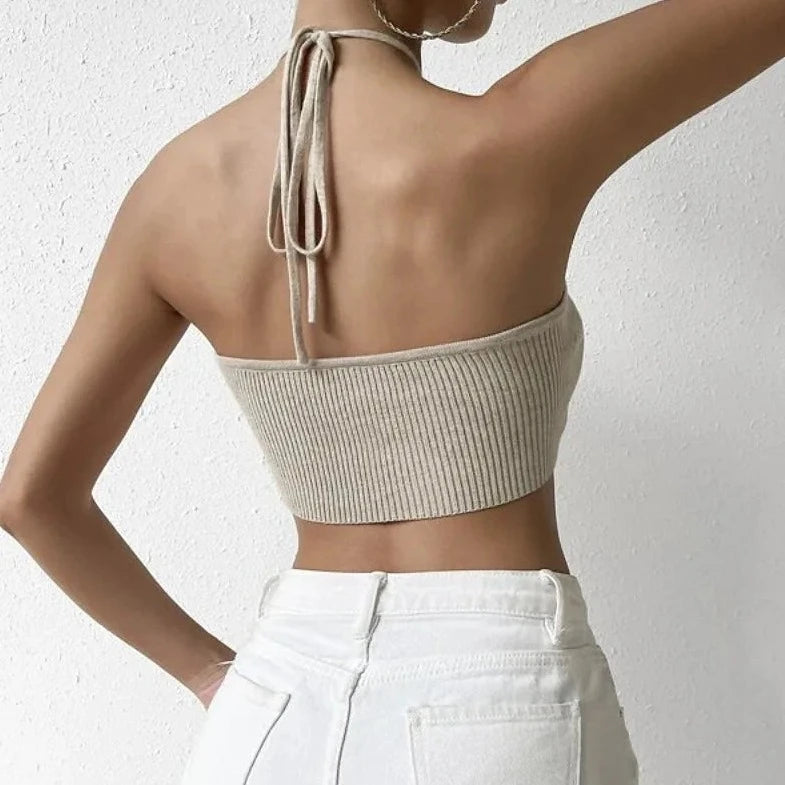 Knitted Halter Neck Crop Top - Verostyle