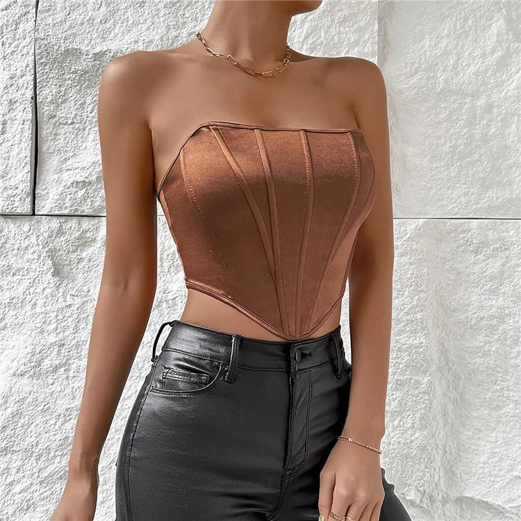 Satin Slim Corset Tube Top - Verostyle