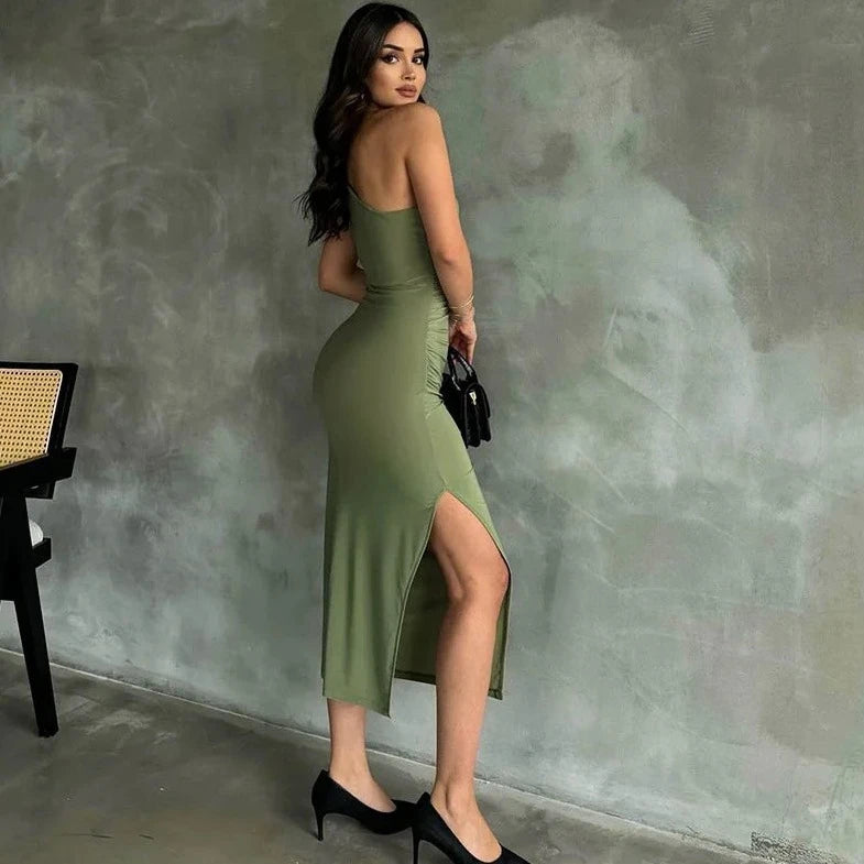 One Shoulder Side Slit Bodycon Dress - Verostyle